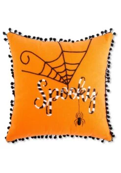 12 Inch Orange Halloween Pillow With Black And White Embroidery -Halloween Costumes 12 orange halloween pillow w black and white emb alt 2