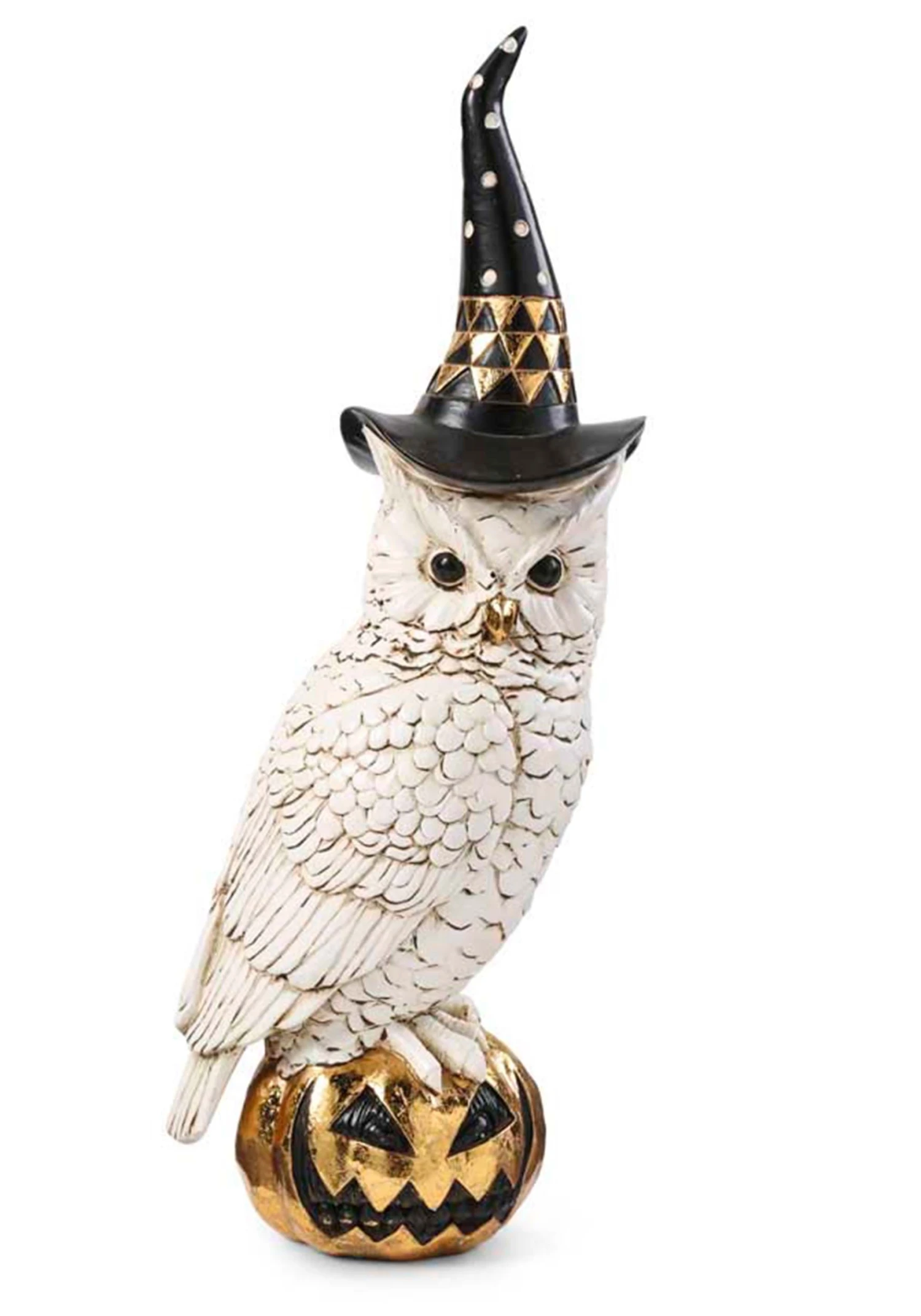 14" Owl With Witch Hat On Gold Jack 'O Lantern Halloween Decoration 4 14" Owl With Witch Hat On Gold Jack 'O Lantern Halloween Decoration - Image 2