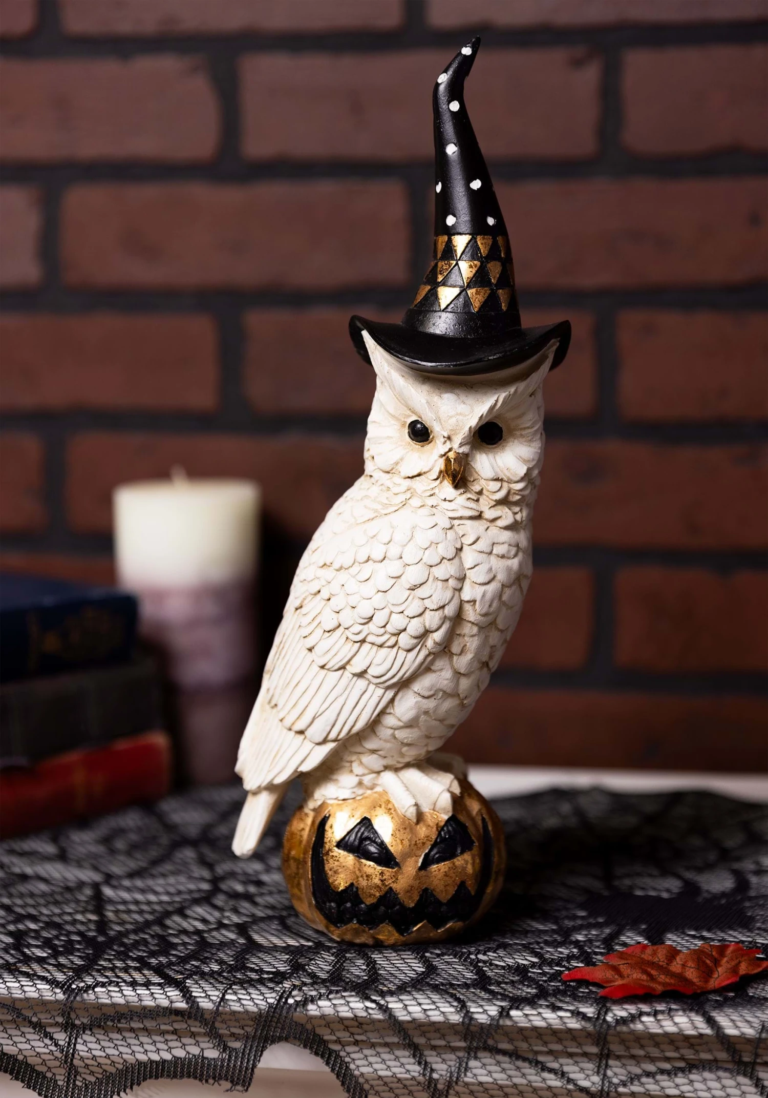 14" Owl With Witch Hat On Gold Jack 'O Lantern Halloween Decoration 3 14" Owl With Witch Hat On Gold Jack 'O Lantern Halloween Decoration