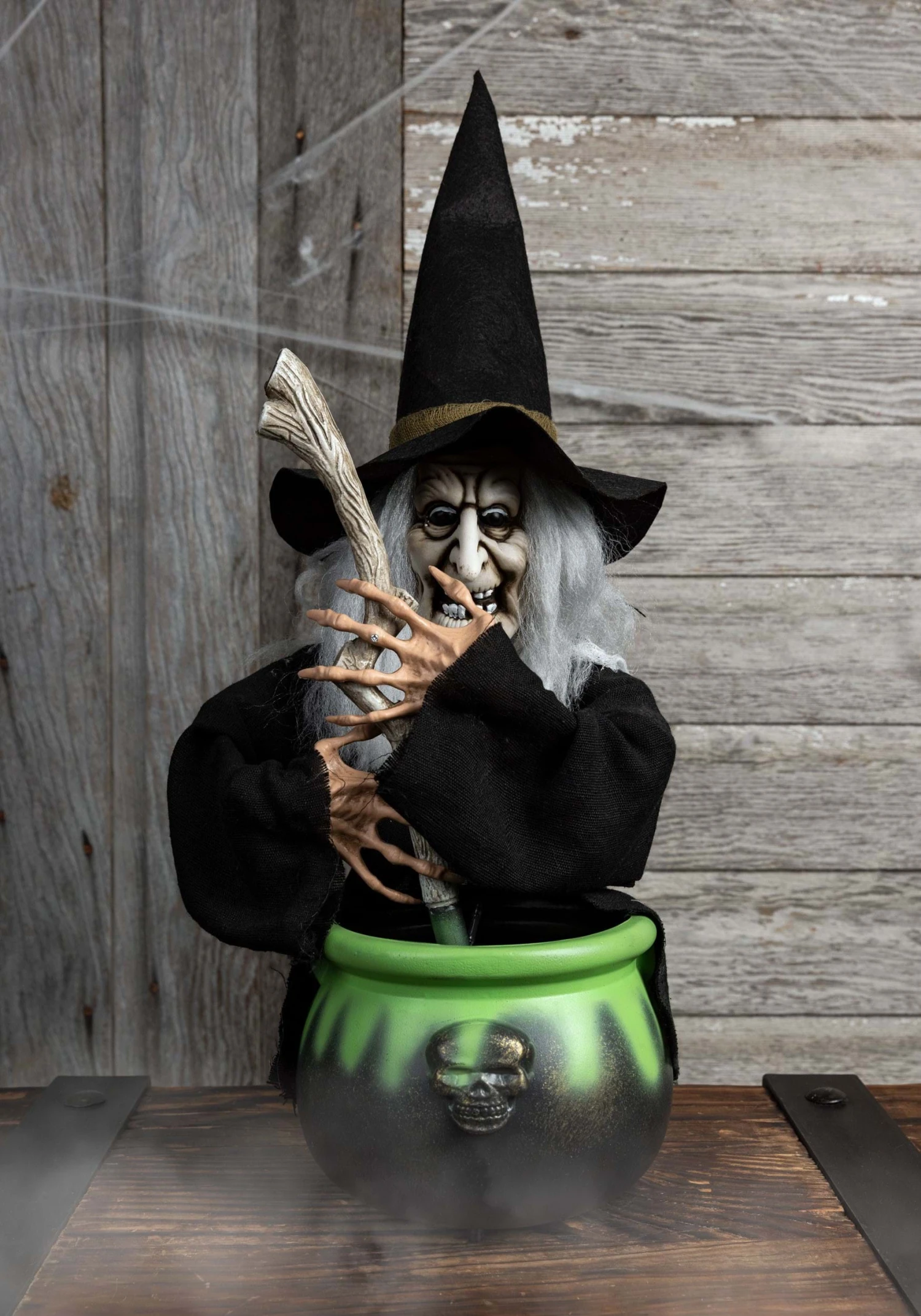 17-Inch Black Brewing Witch With Cauldron Prop Decoration 5 17-Inch Black Brewing Witch With Cauldron Prop Decoration - Image 3