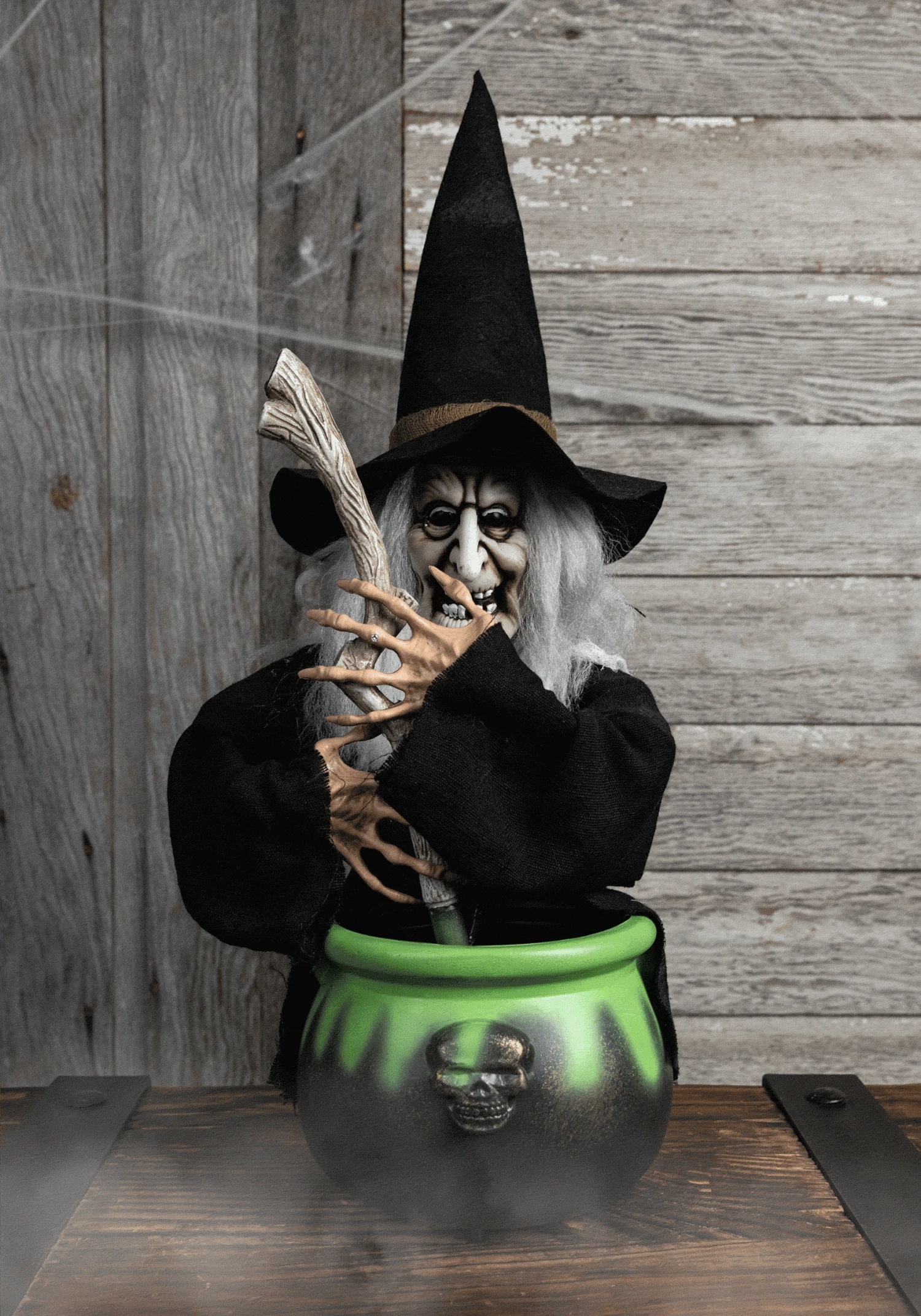 17-Inch Black Brewing Witch With Cauldron Prop Decoration 3 17-Inch Black Brewing Witch With Cauldron Prop Decoration