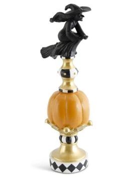 17 Inch Resin Black White Orange And Gold Finial With Flying Witch -Halloween Costumes 17 resin black white orange and gold finial w wi alt 2