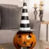 18 Inch LED Jack O Lantern With Black And White Hat