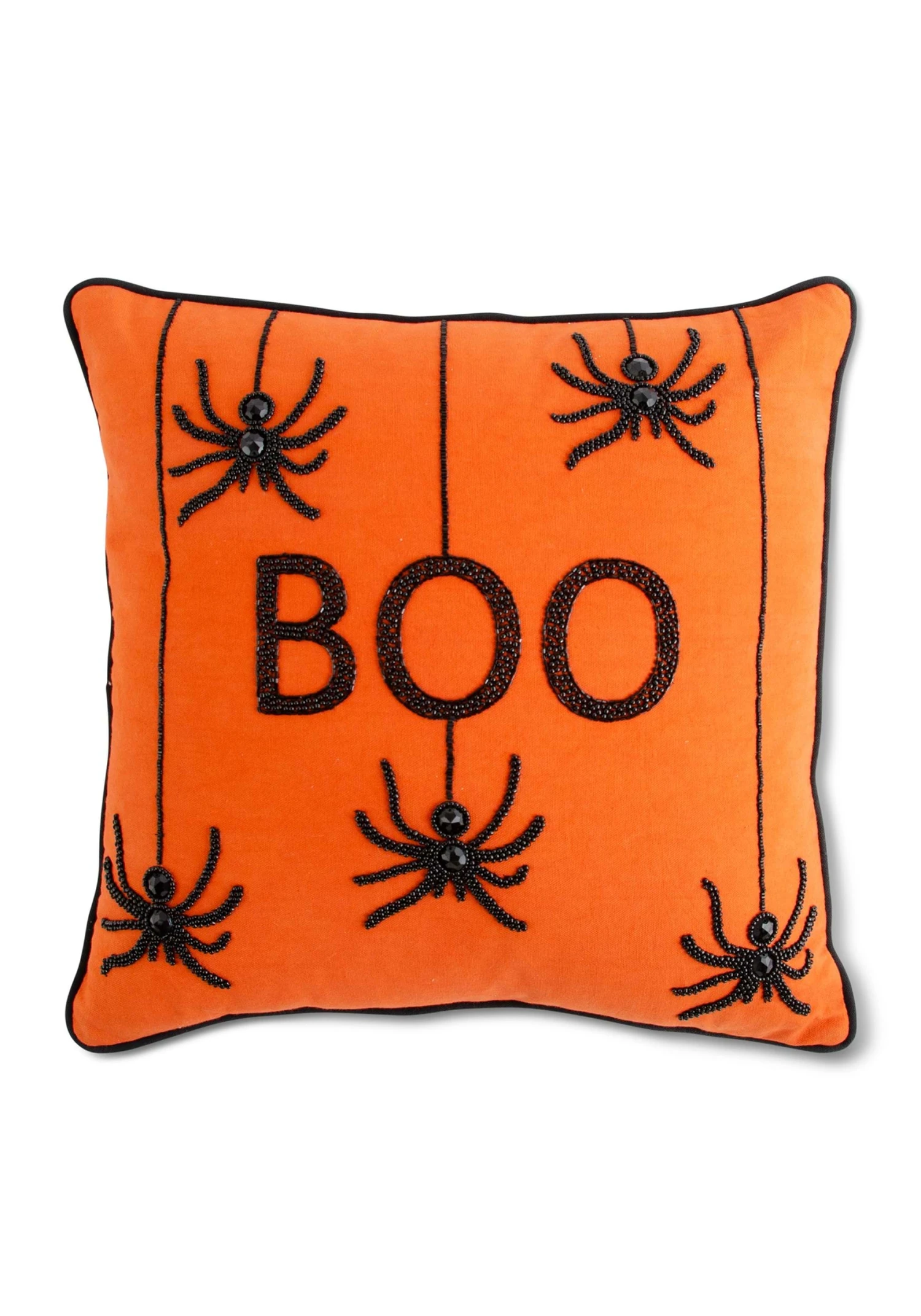18 Inch Orange Square Beaded BOO Pillow With Spiders 3 18 Inch Orange Square Beaded BOO Pillow With Spiders