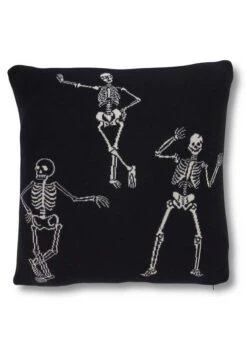 20-Inch Black & Cream Skeleton Cotton Knit Pillow -Halloween Costumes 20 cotton knit black cream skeleton pillow alt 1