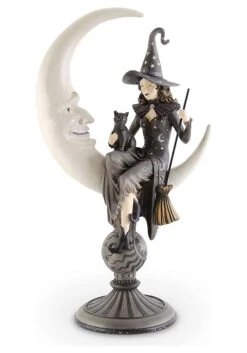20" Crescent Moon With Sitting Witch Halloween Decoration