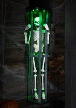 40" Activated LED & Sound Shaking Skeleton In Cage Halloween Decoration