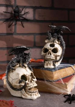 Set Of Two 5.5" Light Up Dragon On Skulls Halloween Decoration -Halloween Costumes 5 5 lighted dragon on skulls set alt 2