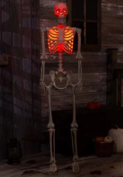 5 Foot Red Light Up Face And Chest Poseable Skeleton Halloween Decoration -Halloween Costumes 5ft poseable red light up face chest skeleton alt 2