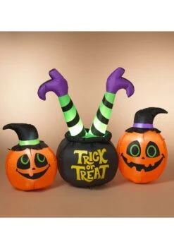 64" Lighted Inflatable Witch & Pumpkins Halloween Decoration