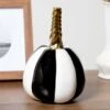 7-Inch White And Black Striped Ceramic Pumpkin Prop -Halloween Costumes 7 white and black striped ceramic pumpkin