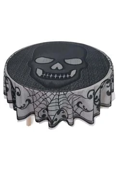 AMSCAN 70-Inch Round Skull Lace Decorative Table Cover -Halloween Costumes 70 round skull lace table cover alt 2
