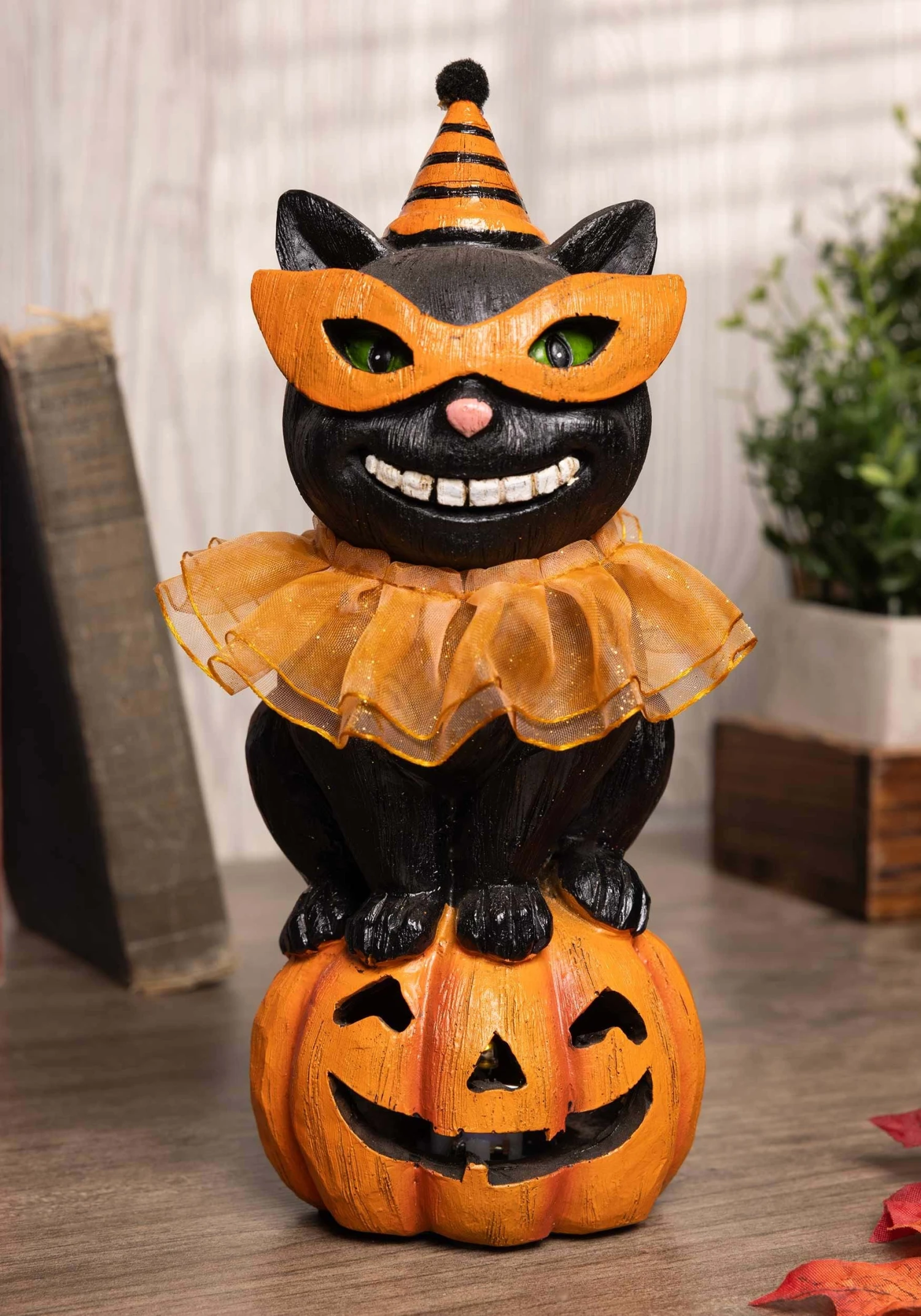 8-Inch Party Hat Black Cat On LED Pumpkin Decoration 3 8-Inch Party Hat Black Cat On LED Pumpkin Decoration