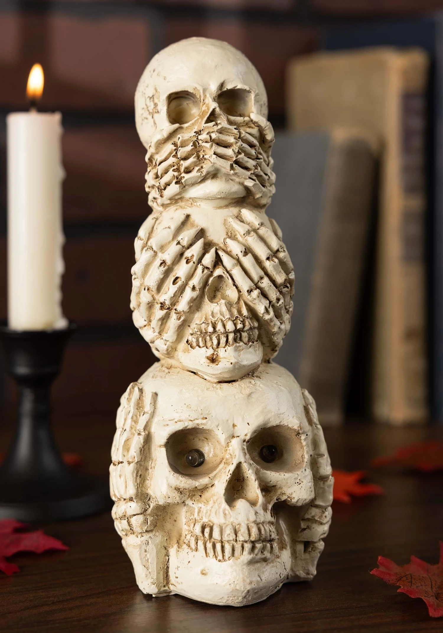8" Light Up Stacked Three Wise Skulls Halloween Decoration 5 8" Light Up Stacked Three Wise Skulls Halloween Decoration - Image 3