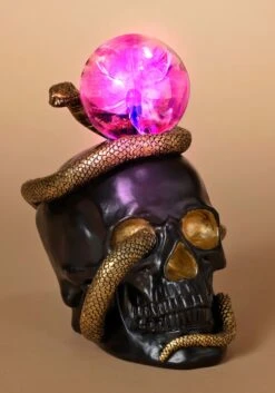 8" Skull & Snake With Static Lighted Magic Ball Halloween Decoration