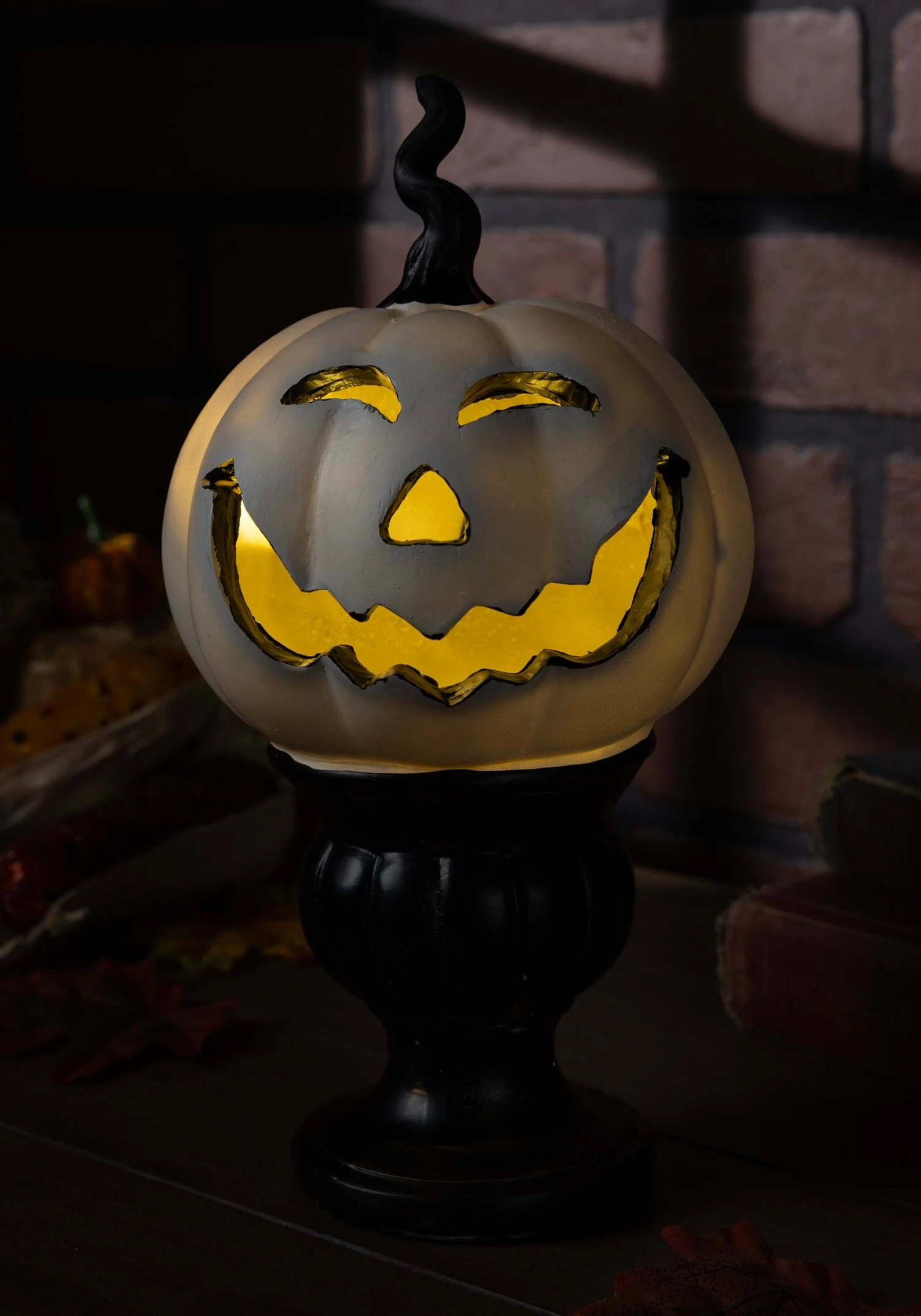 9" Light Up White Pedestal Pumpkin Halloween Decoration 4 9" Light Up White Pedestal Pumpkin Halloween Decoration - Image 2