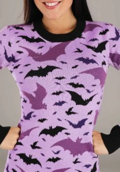 Women's Black And Purple Bats Sweater Dress -Halloween Costumes adult black and purple bats sweater dress alt 3