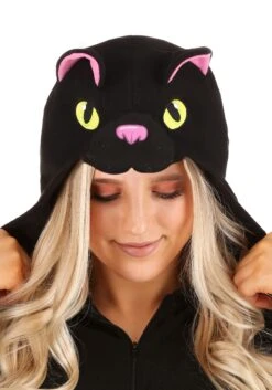 Black Cat Costume Onesie For Adults -Halloween Costumes adult black cat onesie alt 2