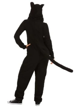 Black Cat Costume Onesie For Adults -Halloween Costumes adult black cat onesie alt