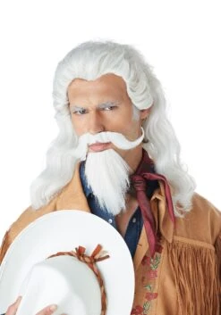 Buffalo Bill White Beard & Wig Costume Set For Men