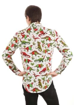 Christmas Dinosaurs Button Up Shirt For Adults 6 Christmas Dinosaurs Button Up Shirt For Adults -Halloween Costumes adult christmas dinosaurs button up shirt alt 1