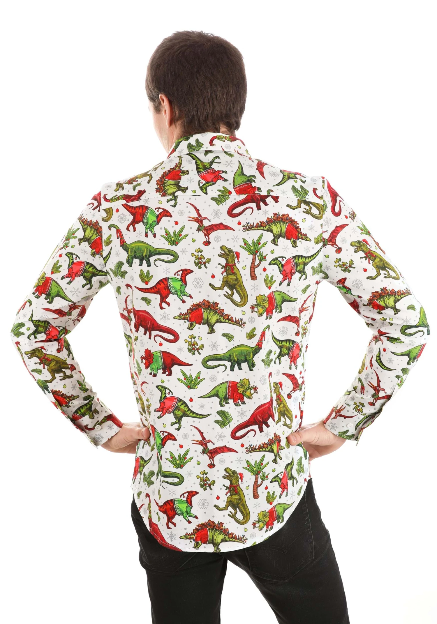Christmas Dinosaurs Button Up Shirt For Adults 4 Christmas Dinosaurs Button Up Shirt For Adults - Image 2