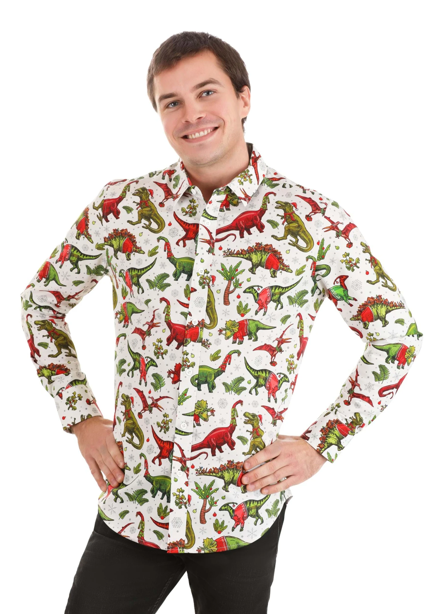 Christmas Dinosaurs Button Up Shirt For Adults 3 Christmas Dinosaurs Button Up Shirt For Adults