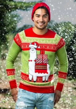 Christmas Llama Ugly Sweater For Adults -Halloween Costumes adult christmas llama ugly sweater alt 2