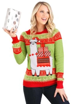Christmas Llama Ugly Sweater For Adults -Halloween Costumes adult christmas llama ugly sweater alt 4
