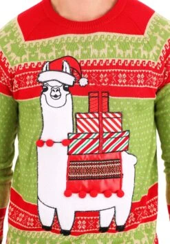 Christmas Llama Ugly Sweater For Adults -Halloween Costumes adult christmas llama ugly sweater alt 8
