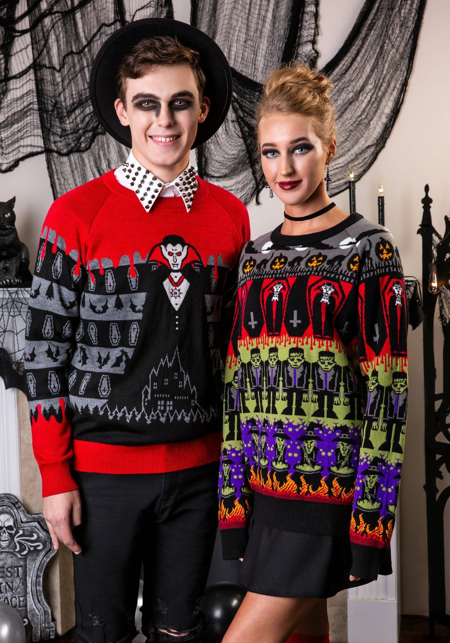 Adult Classic Horror Monsters Fair Isle Halloween Sweater 5 Adult Classic Horror Monsters Fair Isle Halloween Sweater - Image 3