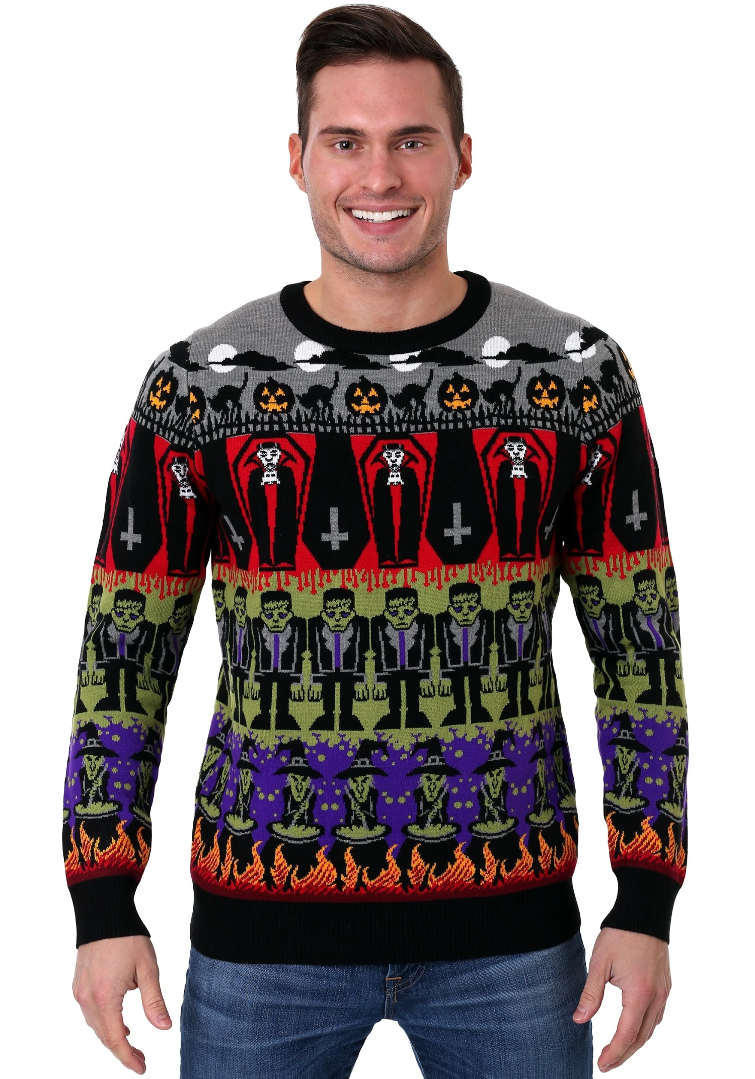 Adult Classic Horror Monsters Fair Isle Halloween Sweater 6 Adult Classic Horror Monsters Fair Isle Halloween Sweater - Image 4