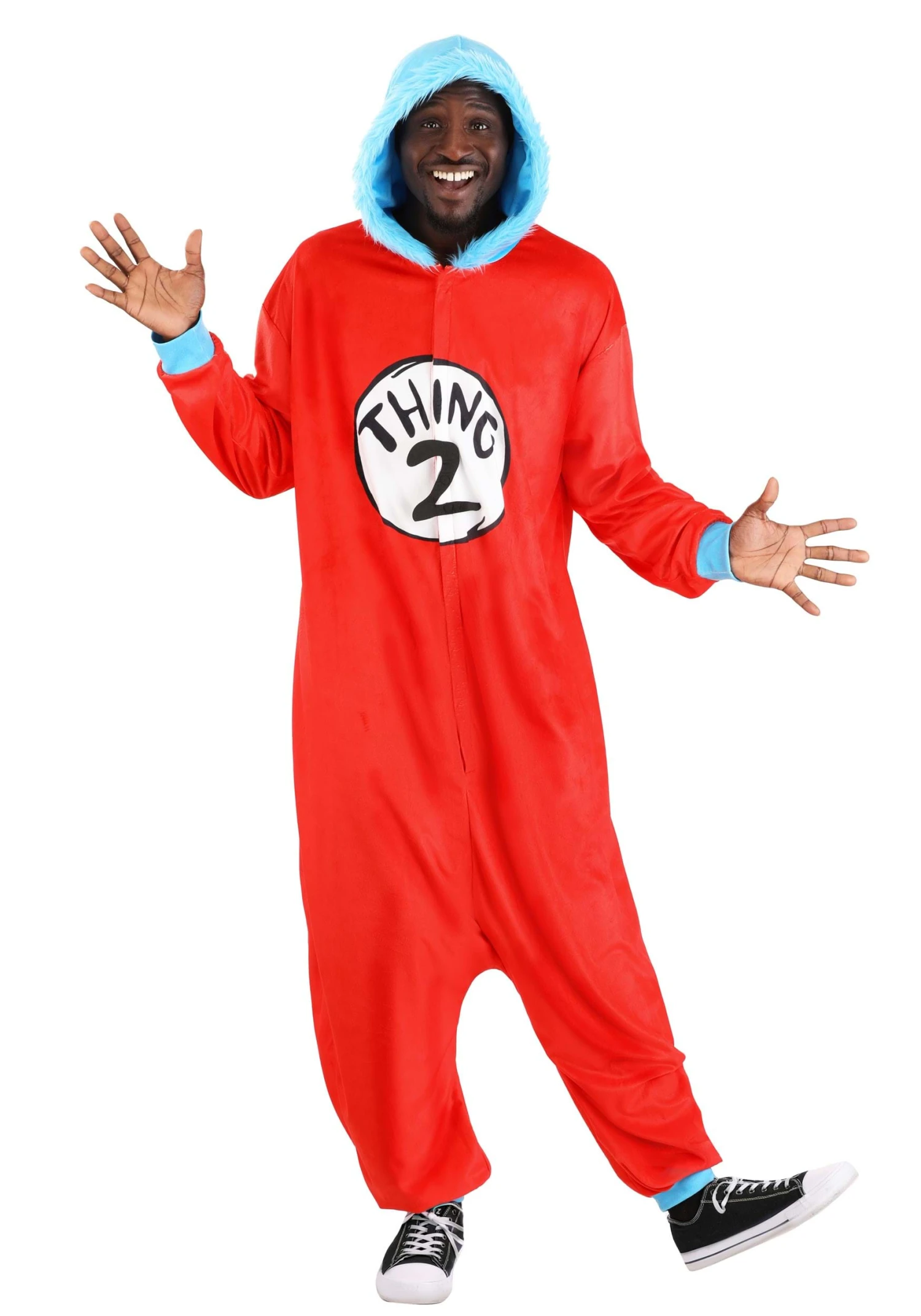 Dr. Seuss Thing 1 & 2 Costume Onesie For Adults 4 Dr. Seuss Thing 1 & 2 Costume Onesie For Adults - Image 2