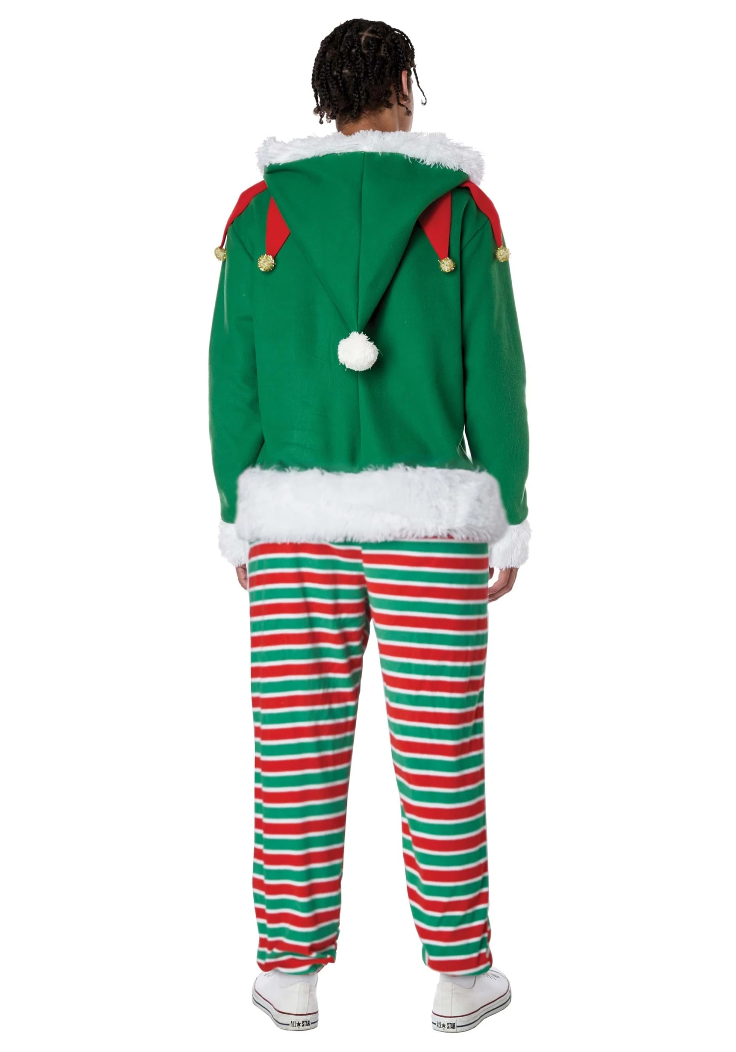 Adult Holiday Elf Zipper Jumpsuit Costume 4 Adult Holiday Elf Zipper Jumpsuit Costume - Image 2