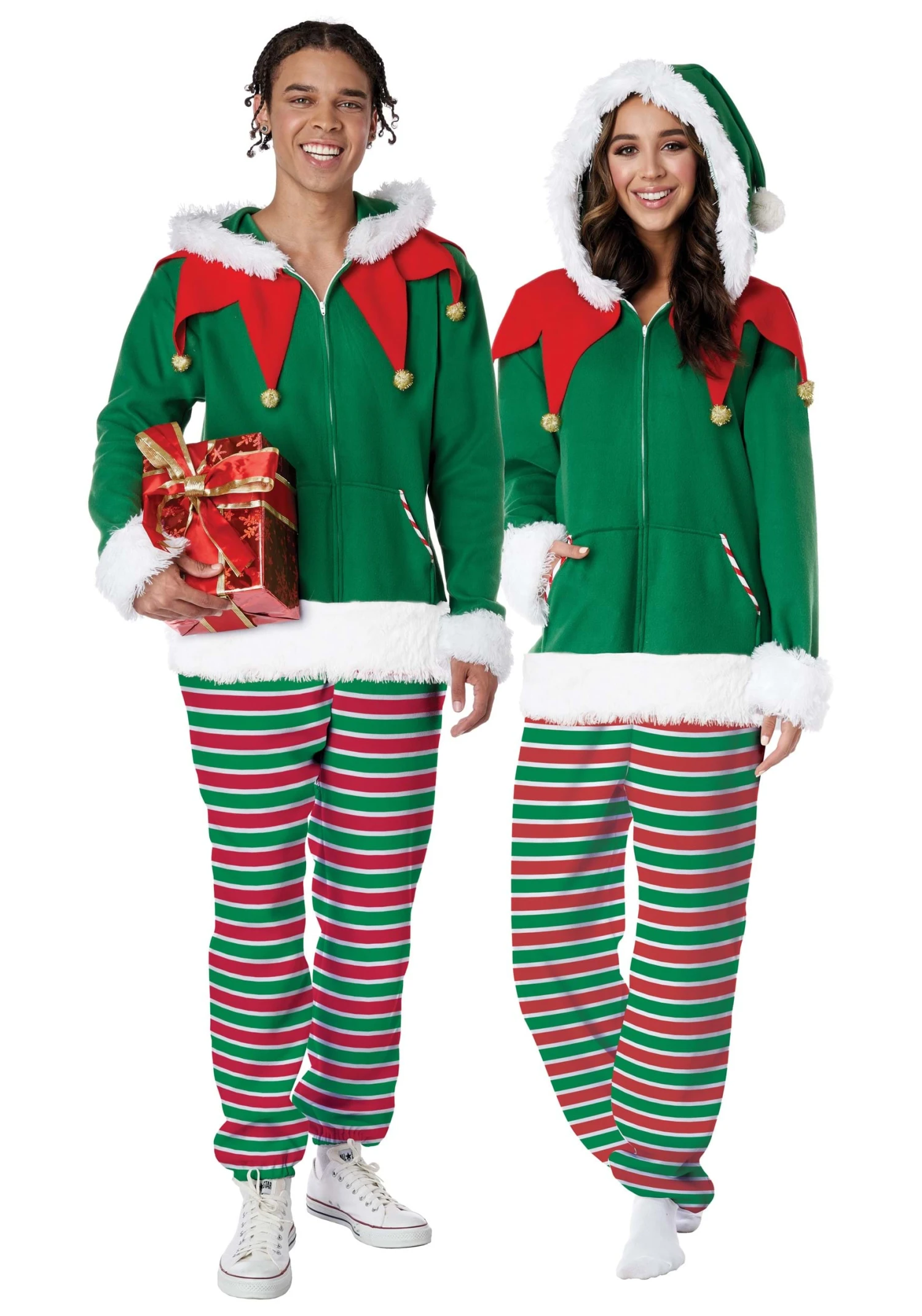 Adult Holiday Elf Zipper Jumpsuit Costume 3 Adult Holiday Elf Zipper Jumpsuit Costume