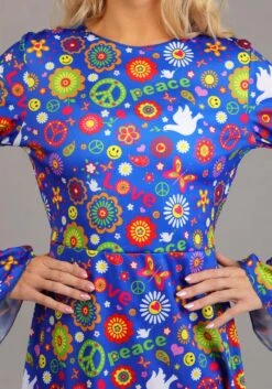Women's Flower Power Hippie Costume Dress -Halloween Costumes adult flower power hippie costume alt 3