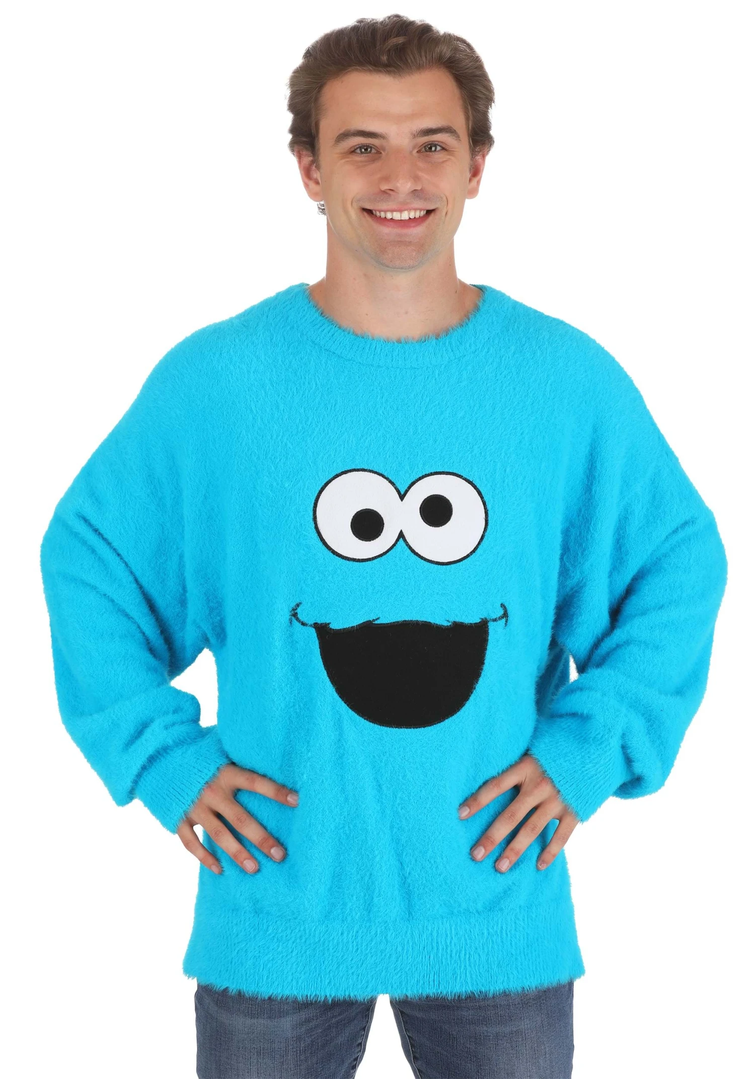 Adult Sesame Street Fuzzy Cookie Monster Oversized Sweater 6 Adult Sesame Street Fuzzy Cookie Monster Oversized Sweater - Image 4