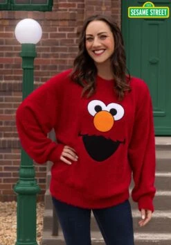 Sesame Streets Fuzzy Elmo Oversized Sweater For Adults