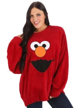 Sesame Streets Fuzzy Elmo Oversized Sweater For Adults -Halloween Costumes adult fuzzy elmo oversized sweater alt 2