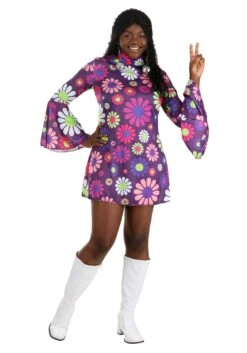 Women's Adult Groovy Flower Power Costume 9 Women's Adult Groovy Flower Power Costume -Halloween Costumes adult groovy flower power costume alt 2
