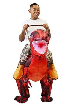 Adult Inflatable Riding-A-Red Raptor Costume -Halloween Costumes adult inflatable riding a red raptor costume alt 2