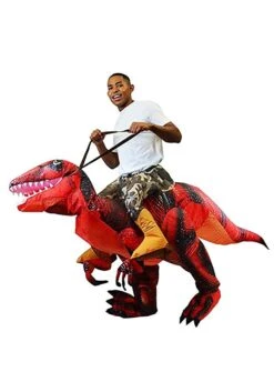 Adult Inflatable Riding-A-Red Raptor Costume -Halloween Costumes adult inflatable riding a red raptor costume alt 3
