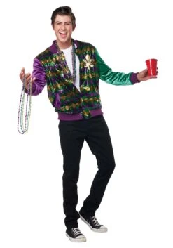 Mardi Gras Sequin And Velour Varsity Bomber Jacket For Adults -Halloween Costumes adult mardi gras sequin and velour varsity bomber alt 1
