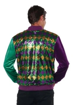 Mardi Gras Sequin And Velour Varsity Bomber Jacket For Adults -Halloween Costumes adult mardi gras sequin and velour varsity bomber alt 4