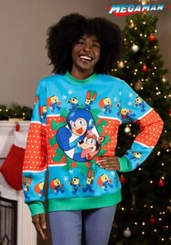 Megaman Christmas Sweater For Adults -Halloween Costumes adult megaman christmas sweater alt 1