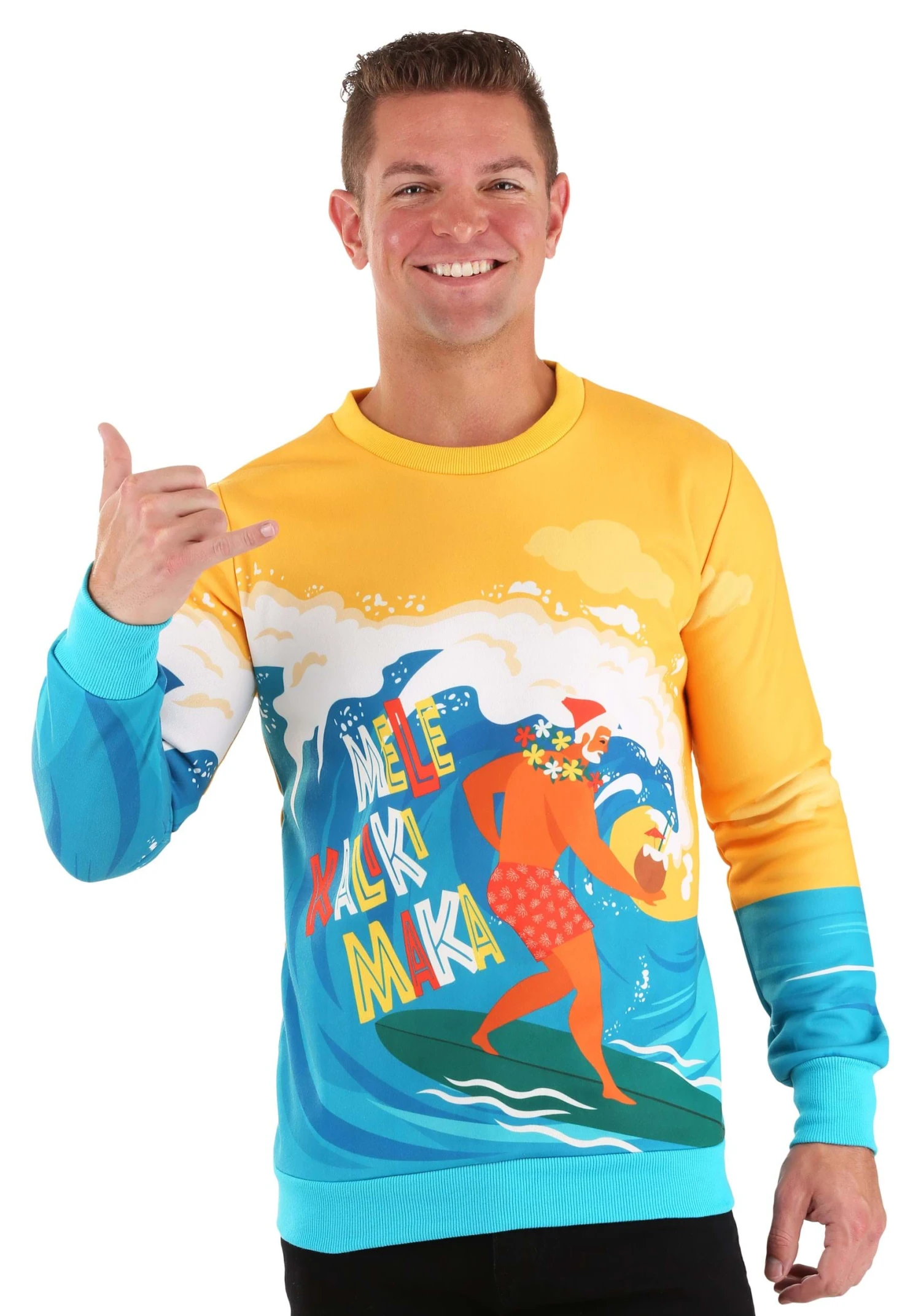 Mele Kalikimaka Surfing Santa Ugly Christmas Sweatshirt 6 Mele Kalikimaka Surfing Santa Ugly Christmas Sweatshirt - Image 4