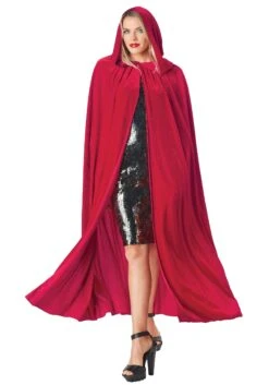 Adult Hooded Red Velvet Cape
