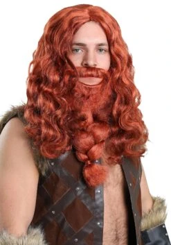 Men's Red Viking Wig And Beard Set