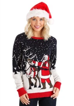 Adult Santa & Reindeer Ugly Christmas Sweater 17 Adult Santa & Reindeer Ugly Christmas Sweater -Halloween Costumes adult santa reindeer ugly christmas sweater alt 5