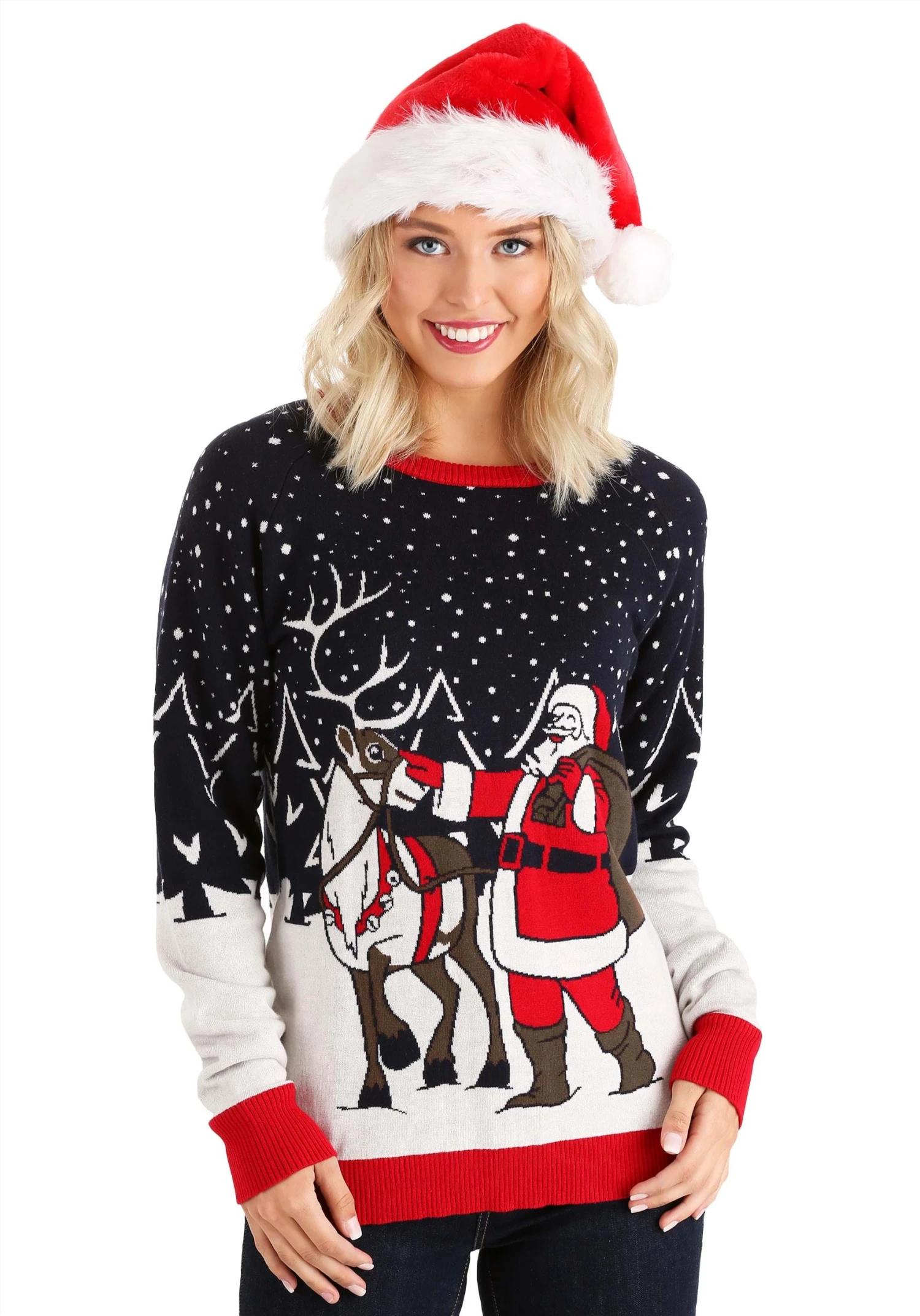 Adult Santa & Reindeer Ugly Christmas Sweater 7 Adult Santa & Reindeer Ugly Christmas Sweater - Image 5
